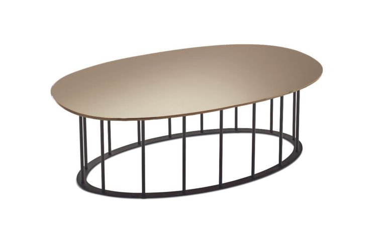 Chic tavolino ellittico metallo nero e piano bronzo--Bronzo-Metallo-30 cmx90 cm