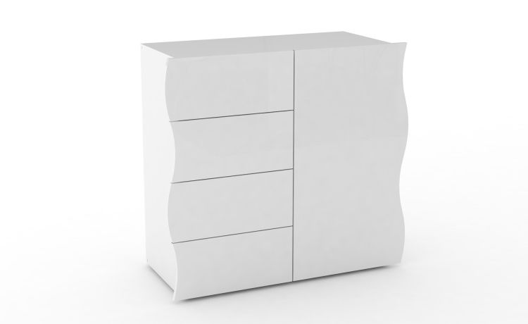 Flow madia 1 anta e 4 cassetti in pannello bianco lucido--Bianco-Pannello-81 cmx90 cm