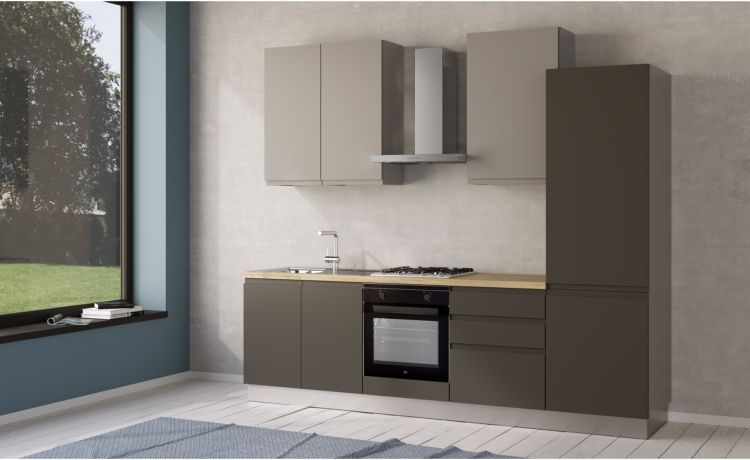 Iris cucina 270 cm colore grigio scuro e grigio chiaro con frigo -3 elettrodomestici--Melaminico