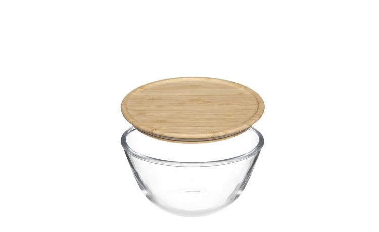 Contenitore in vetro con tappo in bamboo Ø17 cm- -Beige-Vetro