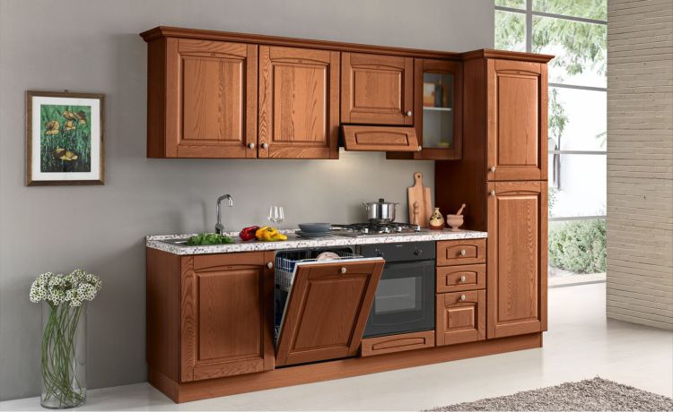 Adele cucina 293 cm colore noce - 4 elettrodomestici-Legno scuro-Pannello-222 cmx293 cm