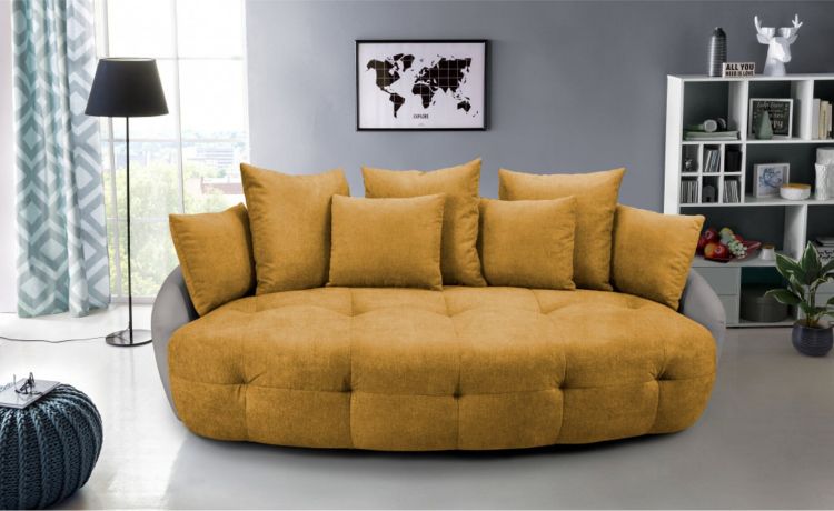 Macaron divano megasofà in tessuto ghiaccio e senape-Cuscini arredo inclusi-Senape-Tessuto-80 cmx233 cm