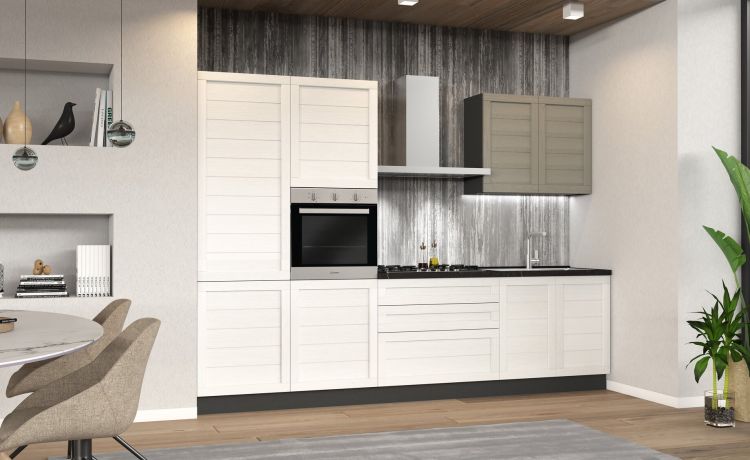 Beverly cucina 300 cm colore bianco e grigio fumo-4 elettrodomestici-Bianco-Legno-216 cmx300 cm
