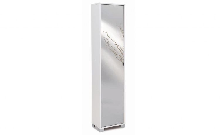 Alessia mobile multiuso bianco 1 anta specchio-4 ripiani regolabili-Bianco-Pannello-190 cmx43 cm