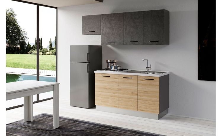 Gilda cucina 210 cm colore rovere cadiz e portland -2 elettrodomestici-Pietra scura-Pannello