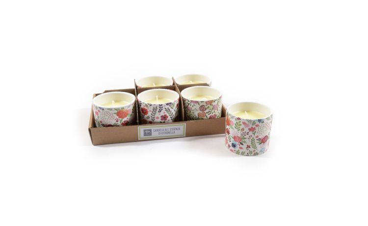 Candela citronella con vaso in ceramica colori assortiti--Giallo-Cera