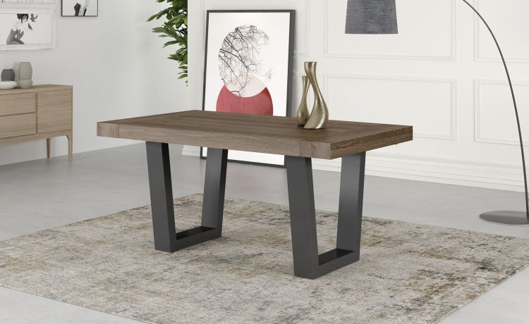 Dual tavolo in pannello nobilitato colore rovere scuro L160/260 cm-Le braccia di allungamento in legno di faggio-Legno scuro-Nobilitato-76 cmx160 cm