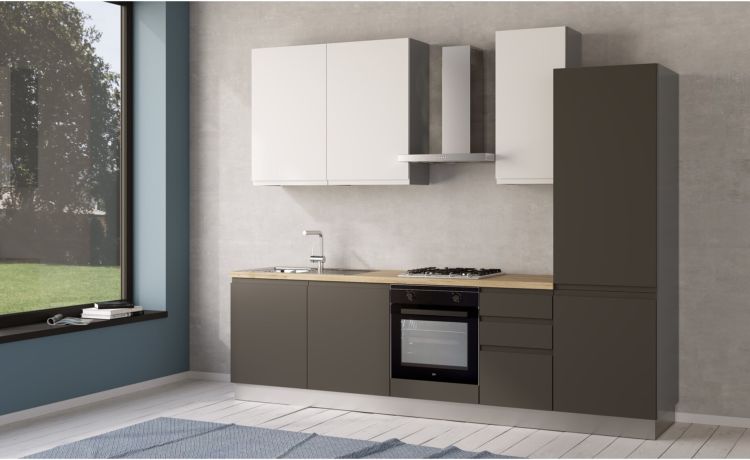 Iris cucina 285 cm colore grigio scuro e bianco opaco-3 elettrodomestici--Melaminico