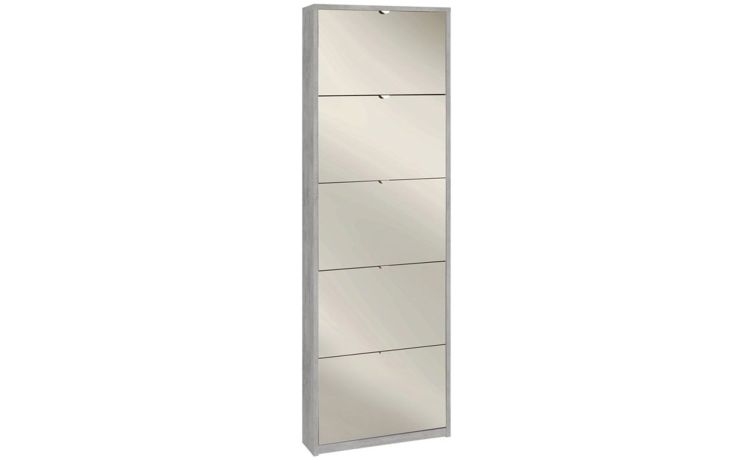 Lady scarpiera bianco ossido 5 ante con specchio-Contiene fino a 30 paia di scarpe-Bianco-Pannello-190 cmx63 cm