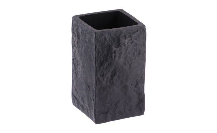 Bicchiere bagno nero pietra grezza H11 cm- -Nero-Poliresina-11 cmx6 cm