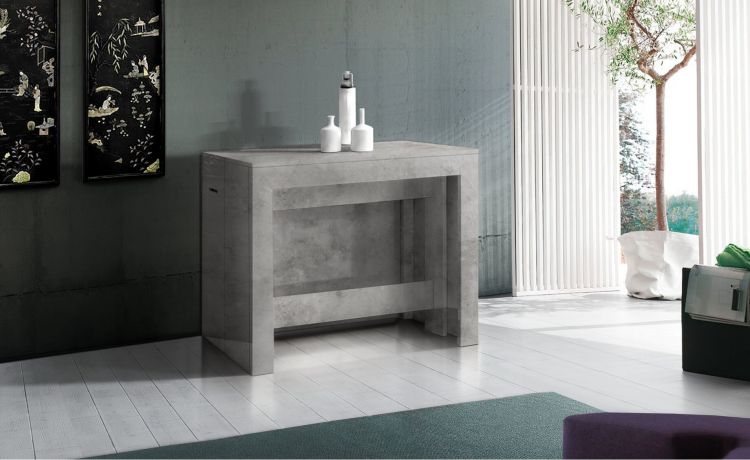 Handy consolle allungabile spatolato cemento-Consolle allungabile, colore spatolato cemento-Pietra chiara-Pannello-77 cmx52 cm