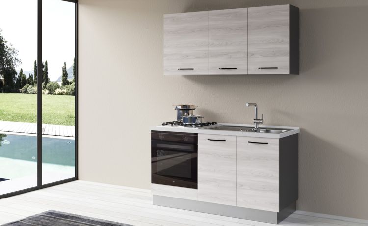 Gilda cucina 150 cm colore frassino ghiaccio-2 elettrodomestici--Pannello-216 cmx150 cm
