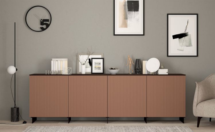 New York madia color teak e rame cannettato perlato L240 cm--Rame-Pannello melaminico-75 cmx240 cm