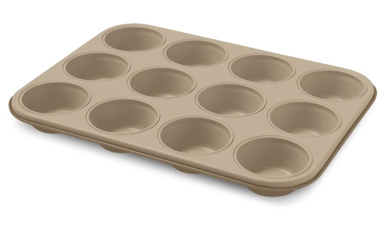 Gold Elegance stampo 12 muffin in acciaio dorato- -Oro-Acciaio-3 cmx35 cm