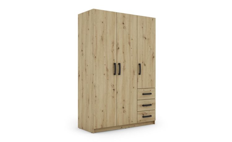 Full 2.0 armadio 3 ante battenti e 3 cassetti artisan--Legno naturale-Nobiliato-181 cmx120 cm