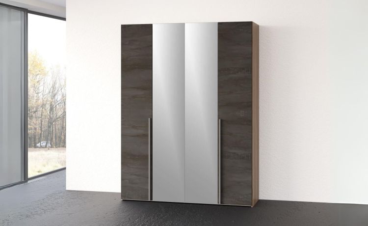 Mia armadio 4 ante battenti noce biondo/ossido con specchi -In pannello nobilitato decorativo -Legno scuro-Nobilitato-238 cmx161 cm