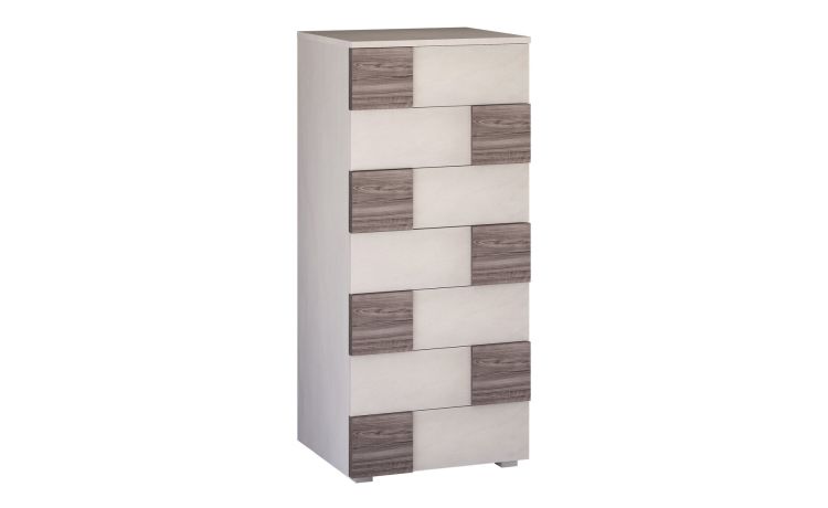 Alessia settimino 7 cassetti noce scuro e calce-In pannello ecologico certificato-Legno scuro-Pannello ecologico-128 cmx55,2 cm