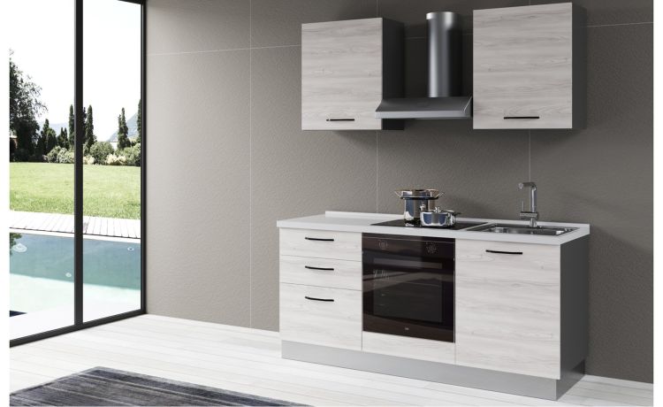 Gilda 2.0 cucina 180 cm colore frassino ghiaccio-2 elettrodomestici, Piano Cottura a INDUZIONE--Pannello-216 cmx180 cm