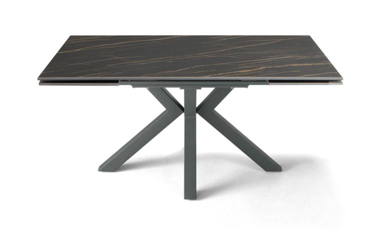 Stone2 tavolo allungabile nero-Con piano in gres porcellanato effetto marmo nero-Nero-Gres-76 cmx160 cm