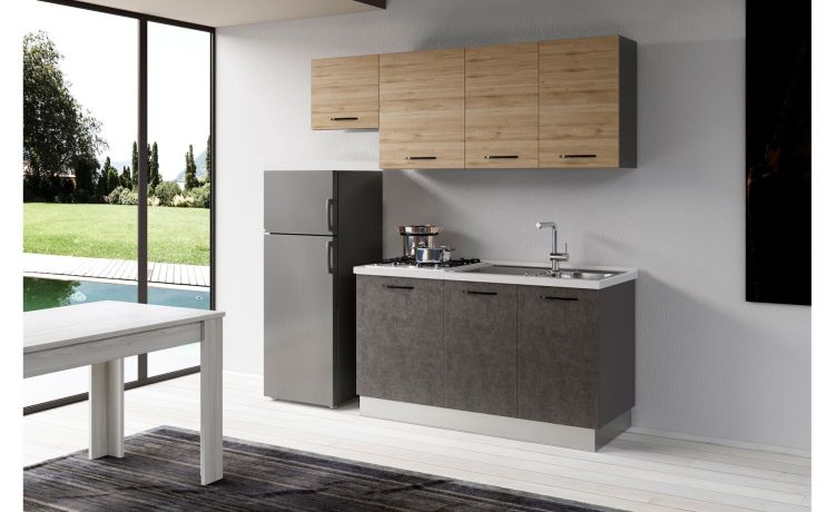 Gilda cucina 210 cm colore portland e rovere cadiz -2 elettrodomestici-Pietra scura-Pannello