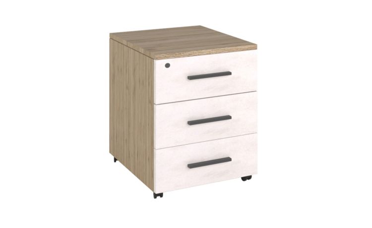 Beta cassettiera in rovere chiaro-3 cassetti con rotelle, misure L 43 X P 50 X H 46 cm-Pietra chiara-Melaminico-46 cmx43 cm