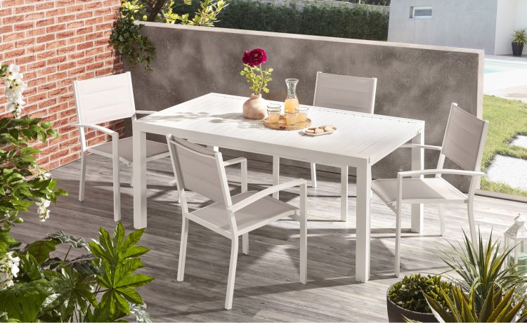 Strips tavolo allungabile in alluminio bianco-Allungabile fino a 240cm-Bianco-Alluminio-75 cmx160 cm
