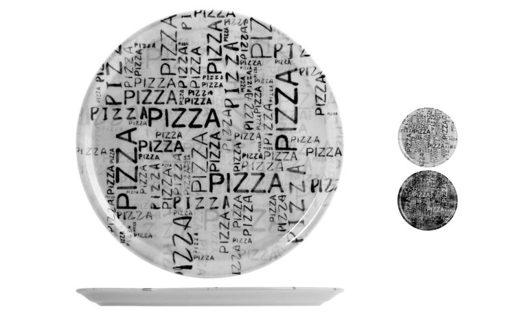 Black&amp;White piatto pizza in porcellana Ø33 cm--Bianco-Porcellana