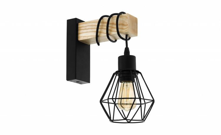 Loft applique da parete 1 luce legno e metallo- -Nero-Legno-24