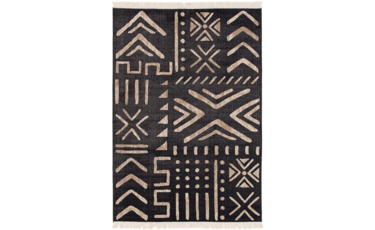 Prince tappeto in fibra riciclata bianco e nero 120x170 cm--Nero-Polipropilene-170 cmx120 cm