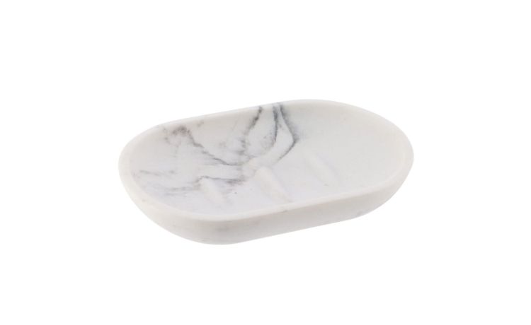 Carrara portasapone bianco effetto marmo Ø10 cm- -Bianco-Poliresina-2