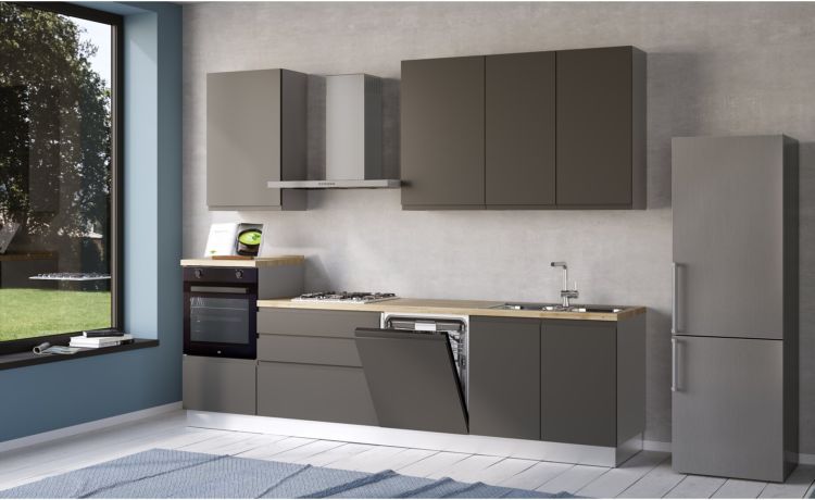 Iris cucina 300 cm colore grigio scuro con lavastoviglie-3 elettrodomestici--Melaminico