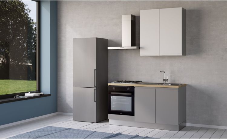 Iris cucina 150 cm colore grigio chiaro e bianco opaco con forno-2 elettrodomestici--Melaminico