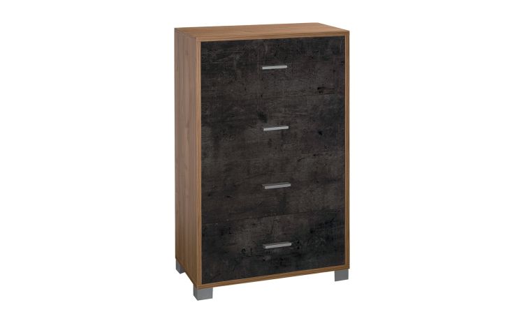 Odessa cassettiera 4 cassetti noce stelvio e ossido nero--Nero-Pannello melaminico-112 cmx70 cm