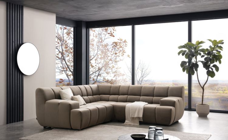 Fellini divano angolare colore taupe--Marrone chiaro-Tessuto-83 cmx254 cm