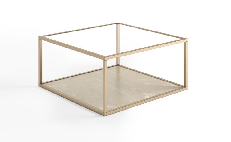 Vista tavolino in metallo verniciato colore Champagne/Opera--Oro-Pannello-38 cmx80 cm