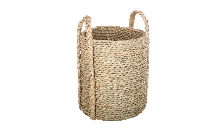 Round cesta tonda vimini con manici Ø21x25 cm - -Beige-Fibra naturale
