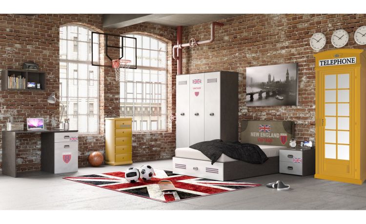 Street armadio 3 ante battenti con serigrafie -In pannello nobilitato-Grigio-Pannello-238 cmx135 cm