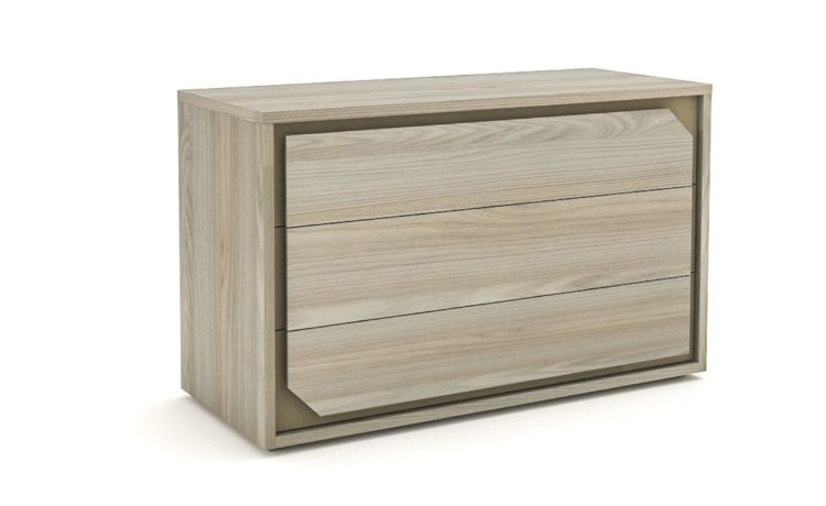 Krizia comò 3 cassetti olmo perla-In pannello-Bianco-Pannello-75 cmx122 cm