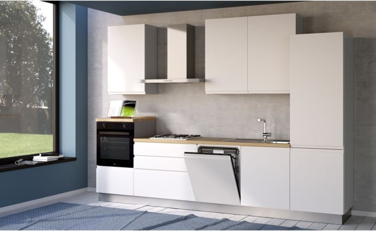 Iris cucina 330 cm colore bianco opaco con lavastoviglie-4 elettrodomestici--Melaminico