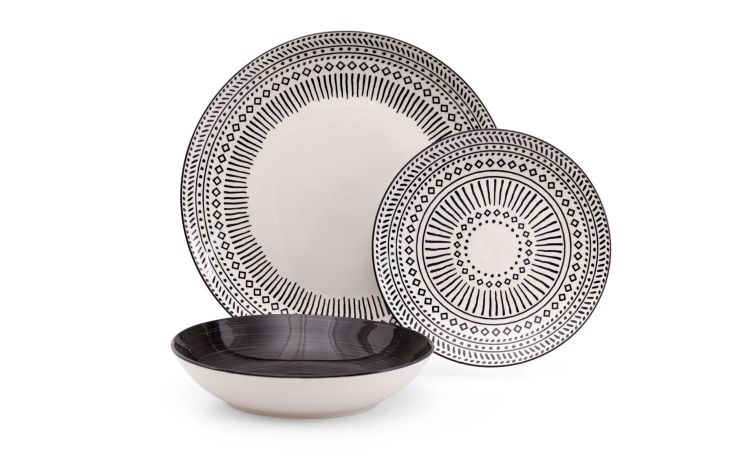 Himba servizio piatti 18 pezzi bianco e nero --Bianco-Porcellana