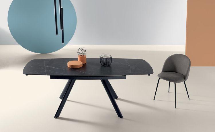 Eliseo tavolo allungabile nero-Con piano in pietra sintetica nera opaca effetto marmo-Nero-Pietra-76 cmx140 cm