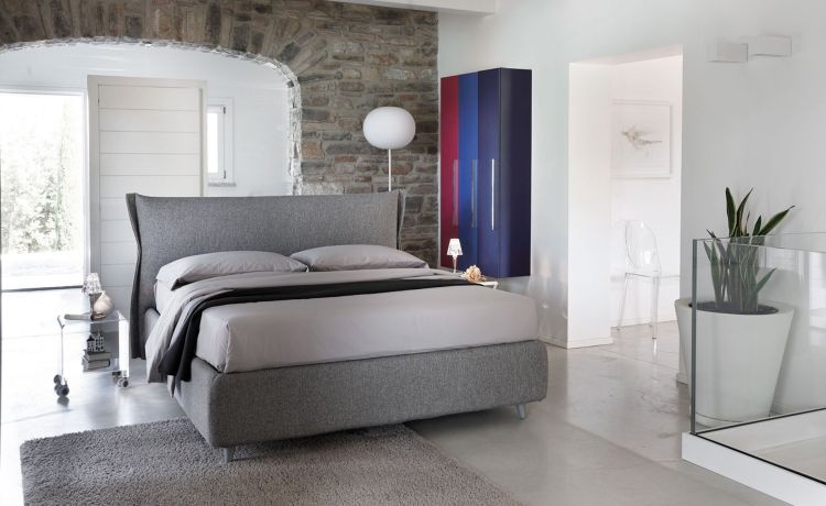 Chia letto matrimoniale contenitore grigio-In tessuto