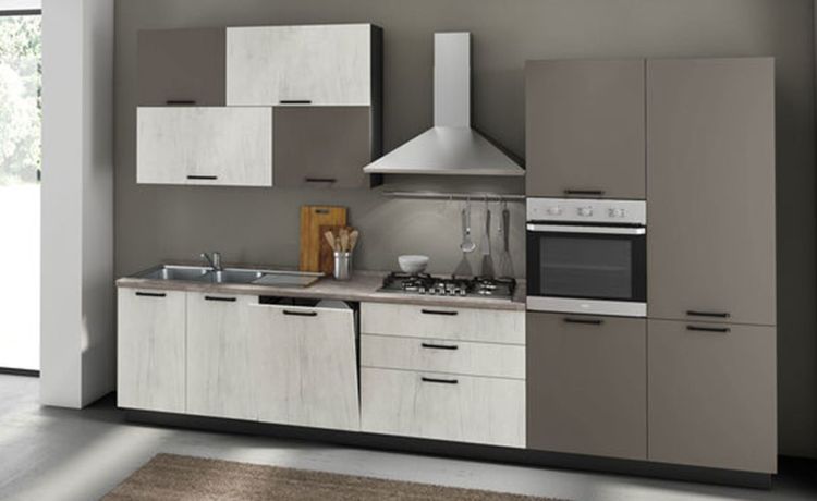 Pratika cucina 360 cm colore canyon bianco e antracite -4 elettrodomestici-Bianco-Pannello melaminico