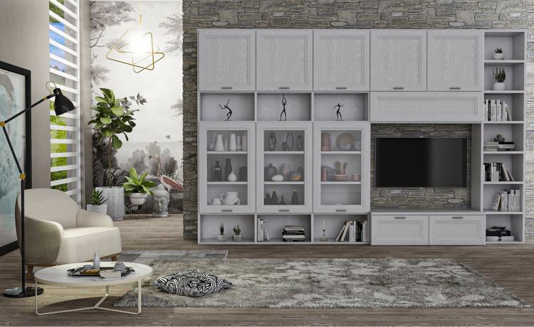 Venere parete soggiorno bianca 347x33/48x228 cm-Larghezza 347