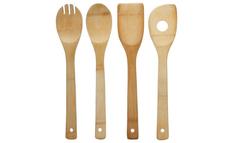Set 4 utensili cucina in bamboo 28 cm- -Legno naturale-Bamboo