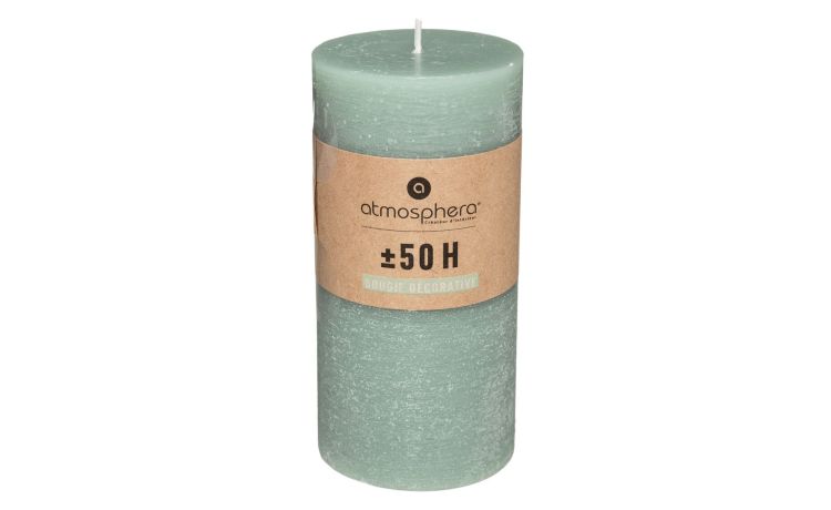 Rustic candela verde H14 cm- -Verde-Cera