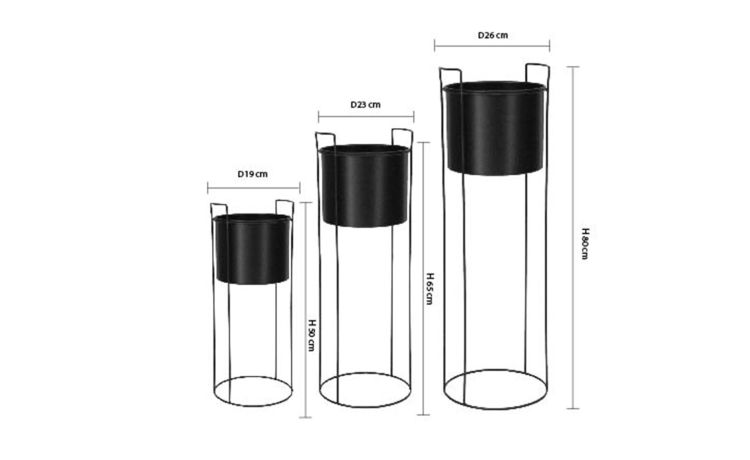 Set porta fiori in ferro antracite-Set 3 pezzi-Antracite-Ferro