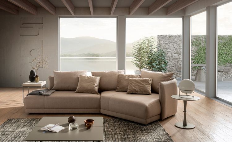 Sofia divano componibile in tessuto  Beige-tessuto imbottito Memory Foam---0 cmx333 cm