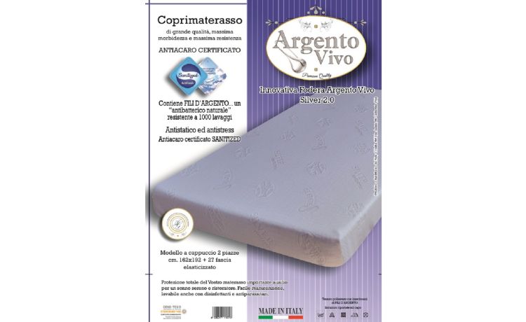 Argentovivo coprimaterasso antiacaro matrimoniale- --95% Poliestere;2% Filo d'Argento-Matrimoniale