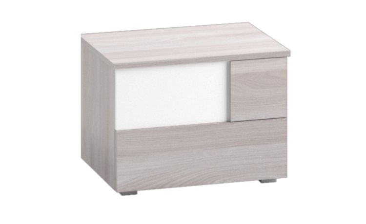 Ilenia comodino 2 cassetti olmo e bianco -In pannello ecologico certificato-Bianco-Pannello ecologico-44